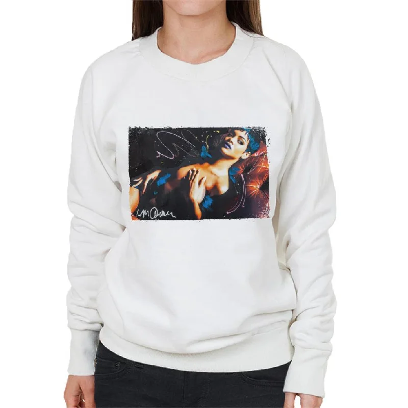 Sidney Maurer Original Portrait Of Rihanna White Women's Sweatshirt Hoodie with Patch Decorative Personalized