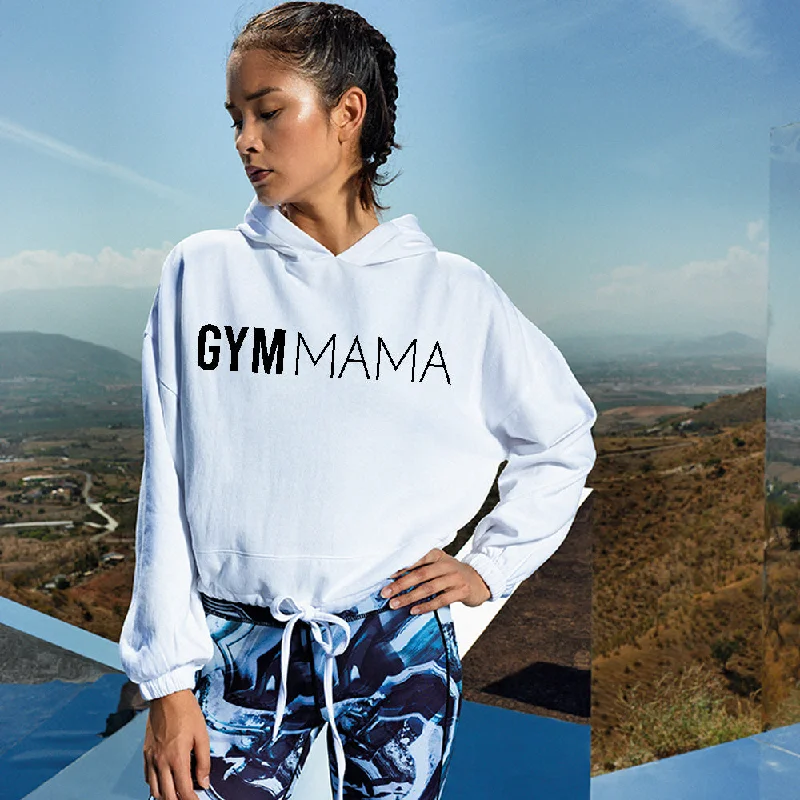 Gym Mama Big Logo Cropped Hoodie (MRK X) Hoodie with Frayed Bohemian Relaxed