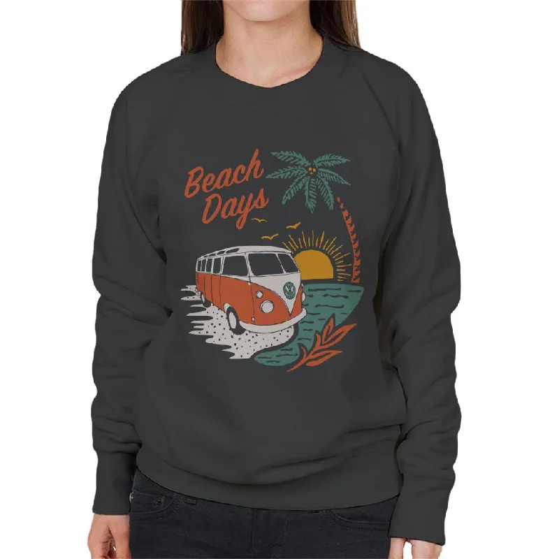 Volkswagen Beach Days T1 Camper Women's Sweatshirt Hoodie with Set-In Sleeves Structured Classic