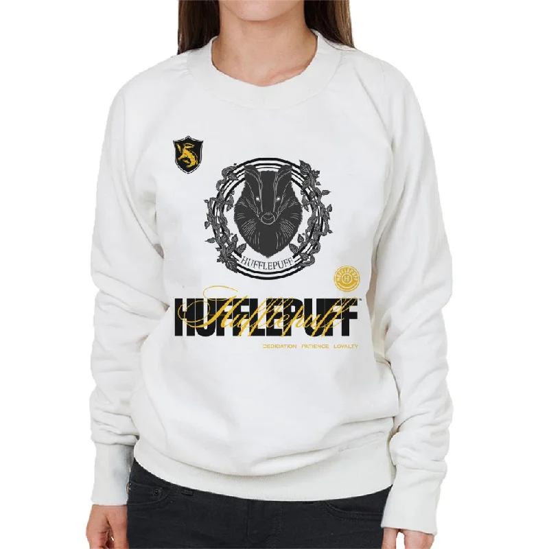 Harry Potter Hufflepuff Badger Crest Women's Sweatshirt Hoodie with Raw Hem Edgy Unfinished