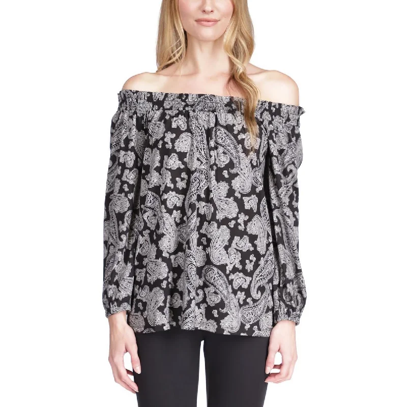 Womens Ruffled Off The Shoulder Blouse Floral Chiffon Blouse