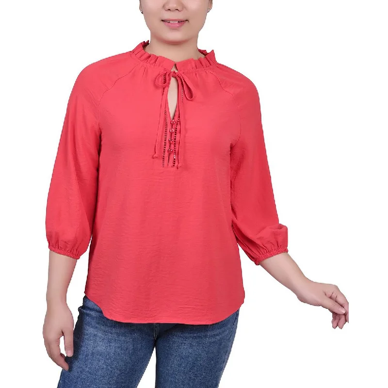 Womens Ruffled V Neck Blouse Versatile Layering Blouse