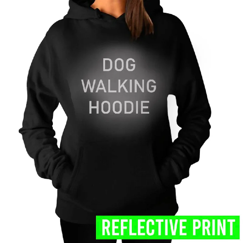 Reflective Print Dog Walking Hoodie - Black (MRK X) Hoodie with Typography Text Message