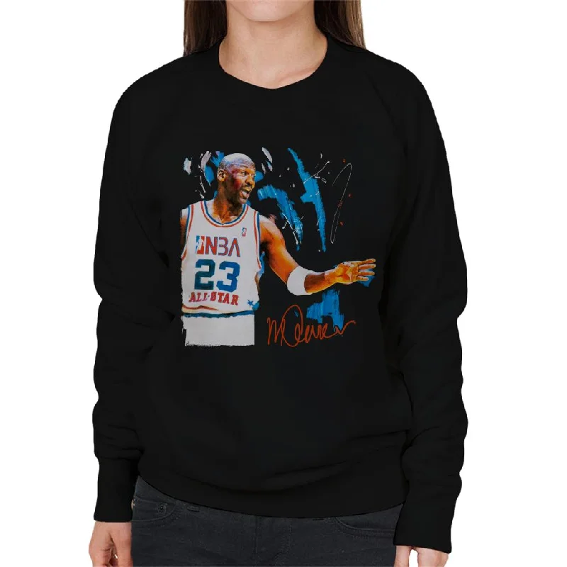 Sidney Maurer Original Portrait Of NBA All Star Michael Jordan Women's Sweatshirt Hoodie with Puffed Sleeves Voluminous Trendy