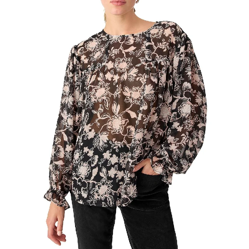 Womens Floral Print Bishop Sleeve Blouse Relaxed Fit Blouse