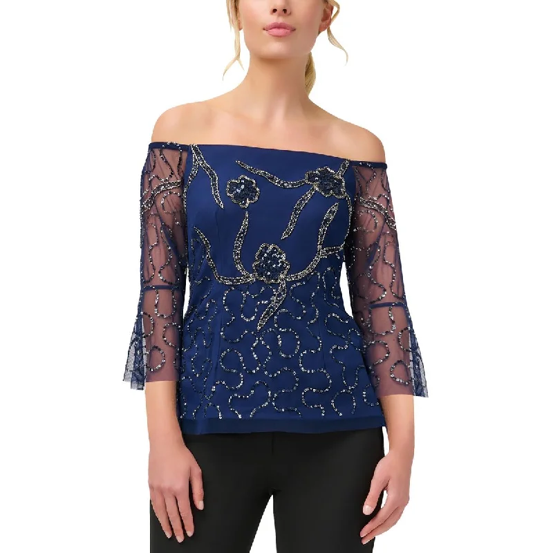 Womens Sequined Beaded Blouse High Neck Blouse