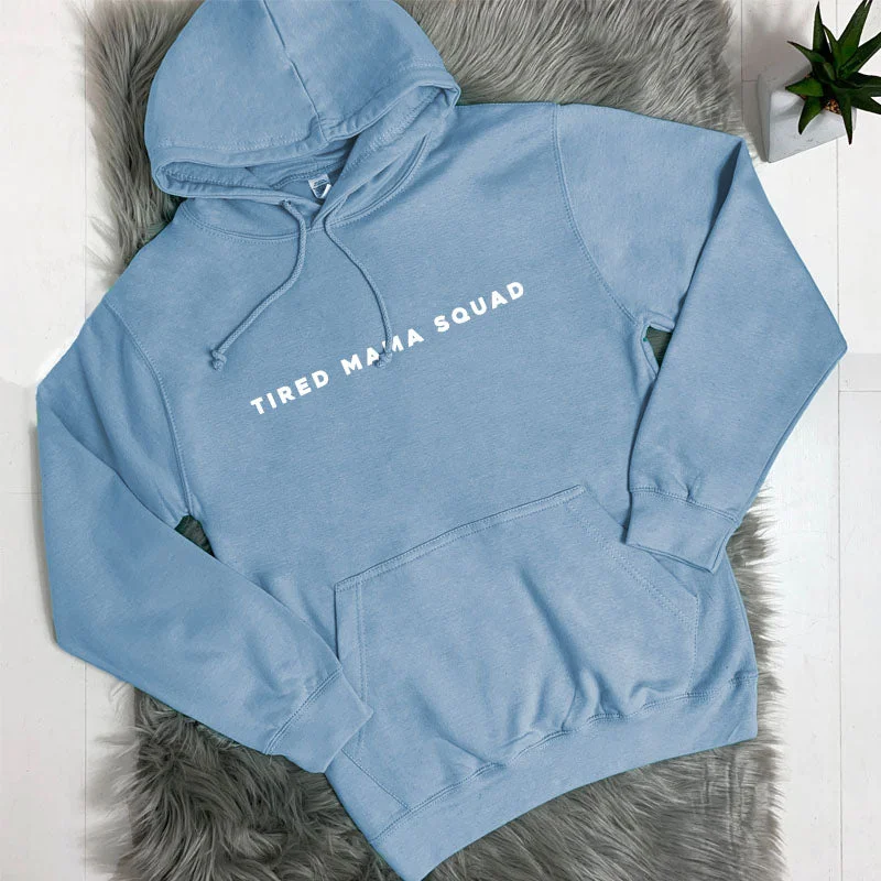 Tired Mama Squad Basic Hoodie (MRK X) Hoodie with Hem Elastic Stretchable Comfortable