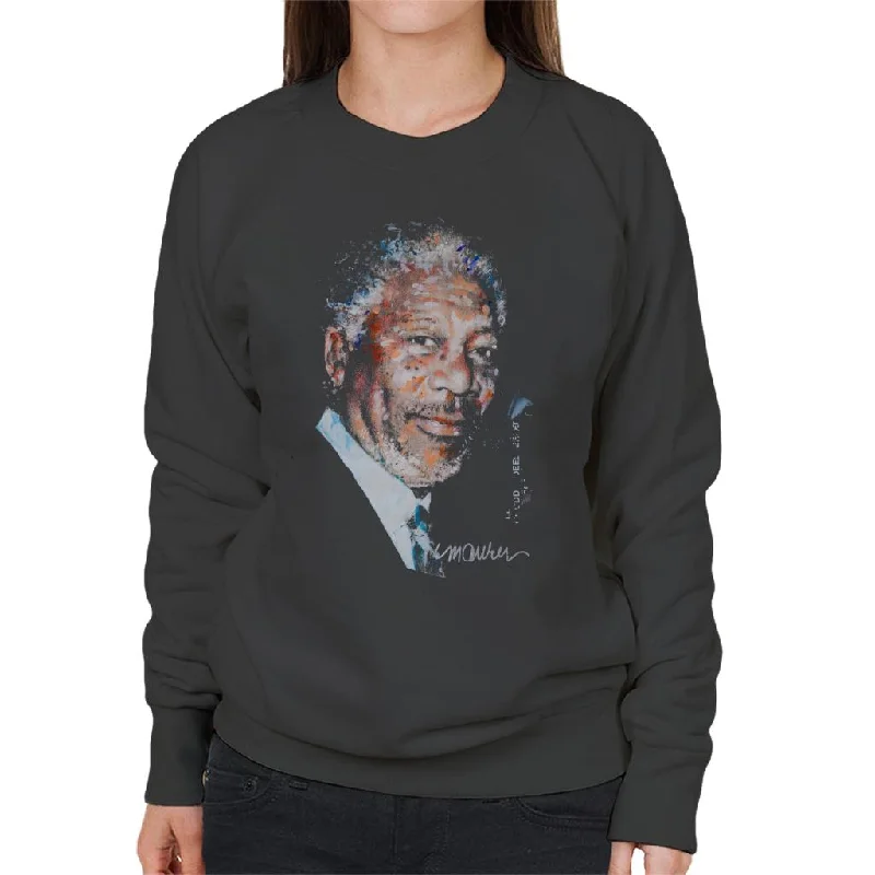 Sidney Maurer Original Portrait Of Morgan Freeman Women's Sweatshirt Hoodie with Relaxed Fit Easy Casual