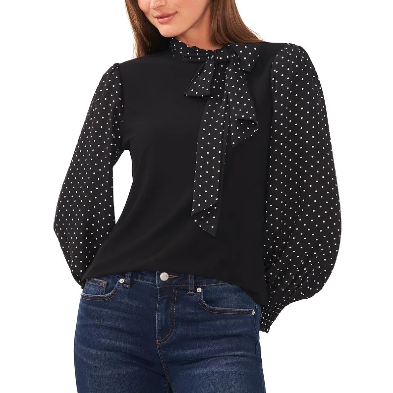 Womens Polka Dot Tie Neck Blouse Elegant Lace Blouse