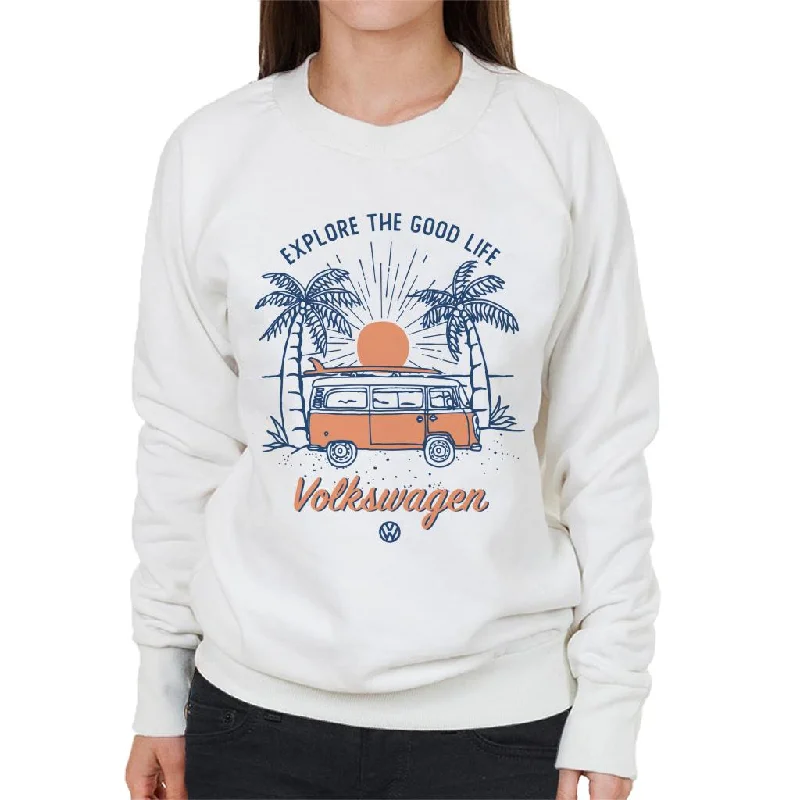 Volkswagen Explore The Good Life Camper Women's Sweatshirt Hoodie with Relaxed Fit Easy Casual