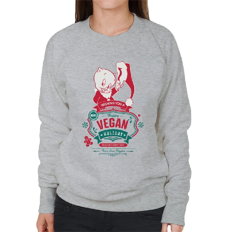 Looney Tunes Christmas Porky Pig Happy Vegan Holiday Women's Sweatshirt Hoodie with Reflective Safety Nightwear