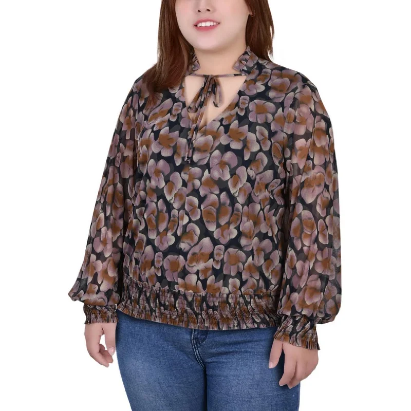 Plus Womens Ruffled Sheer Blouse Playful Puff Blouse