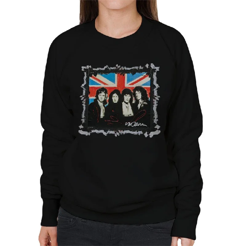 Sidney Maurer Original Portrait Of Queen Union Jack Women's Sweatshirt Hoodie with Elastic Cuffs Stretchable Comfortable