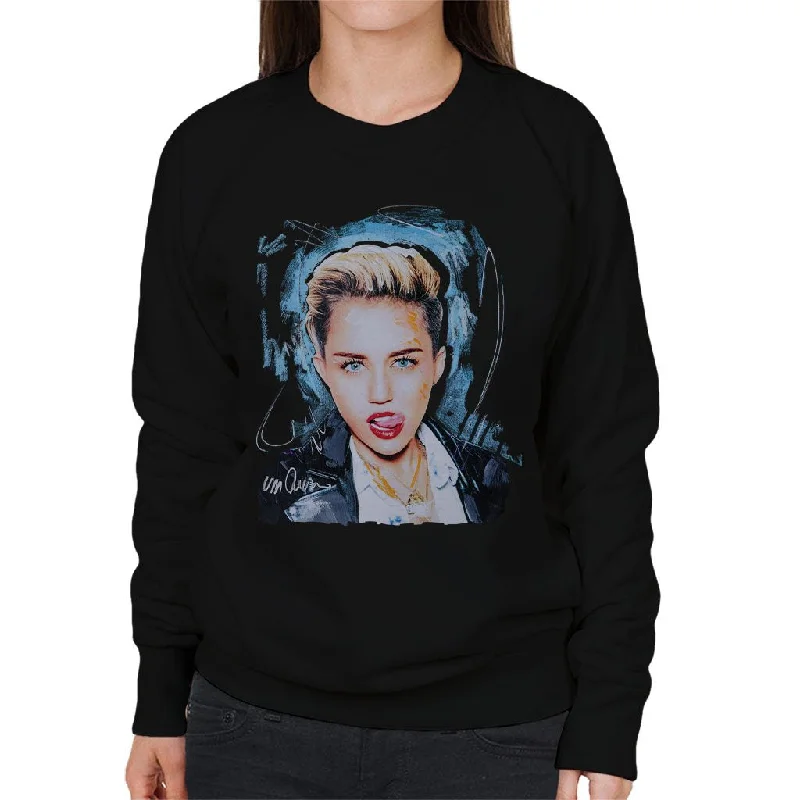 Sidney Maurer Original Portrait Of Miley Cyrus Licking Lips Women's Sweatshirt Hoodie with V-Neck Classic Versatile