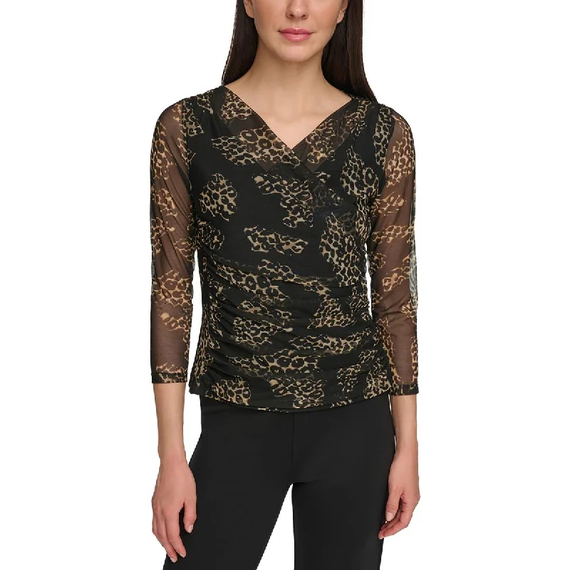 Womens Animal Print Polyester Blouse Versatile Layering Blouse