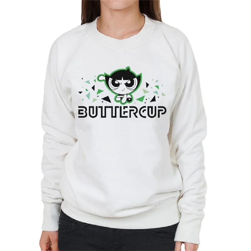 Powerpuff Girls Buttercup Triangle Art Women's Sweatshirt Hoodie with Mock Neck Collared Structured