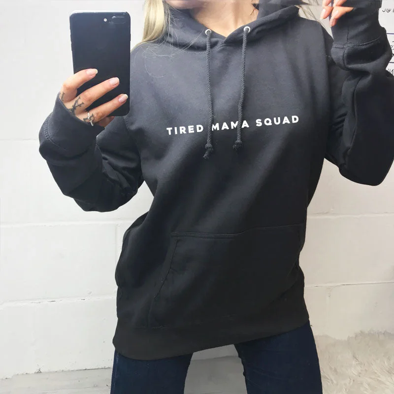 Tired Mama Squad Basic Hoodie (MRK X) Hoodie with Ribbed Hem Stretchable Secure