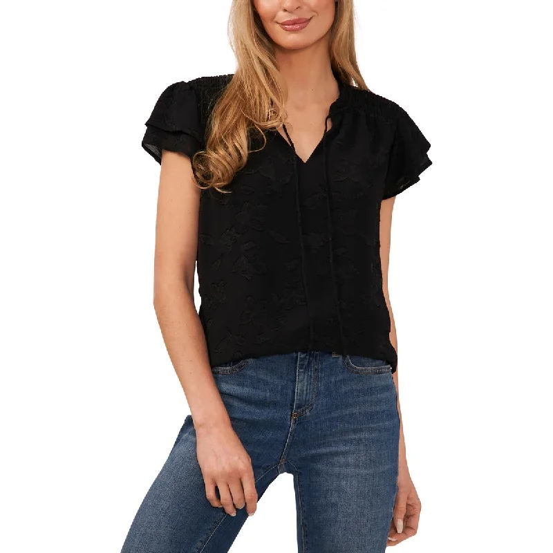 Womens Jacquard Floral Blouse Loose Fit Blouse