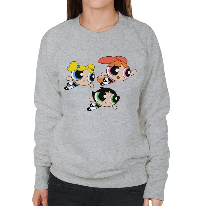 Powerpuff Girls Flying Women's Sweatshirt Hoodie with Tied Waist Feminine Flattering