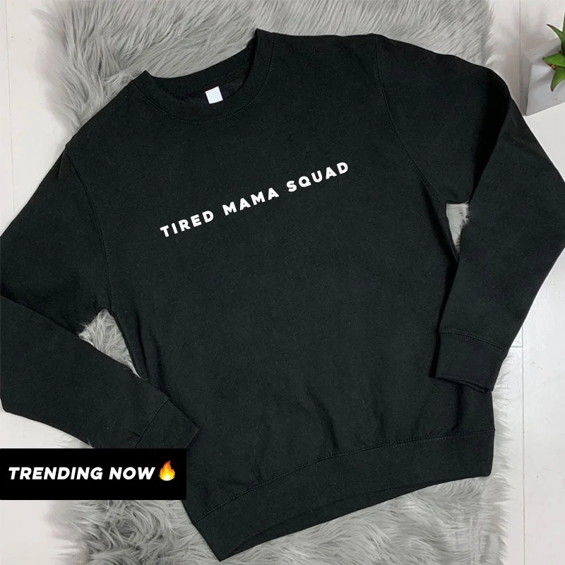 Tired Mama Squad Basic Sweatshirt (MRK X) Hoodie with Thumb Holes Functional Cozy