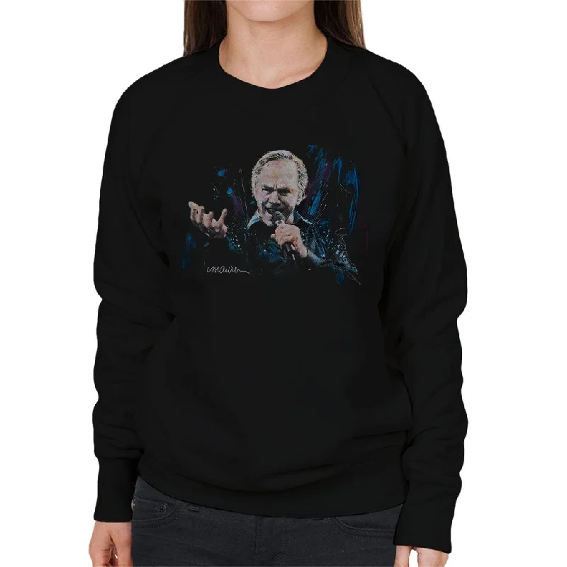 Sidney Maurer Original Portrait Of Neil Diamond Singing Women's Sweatshirt Hoodie with Snap Buttons Easy Quick