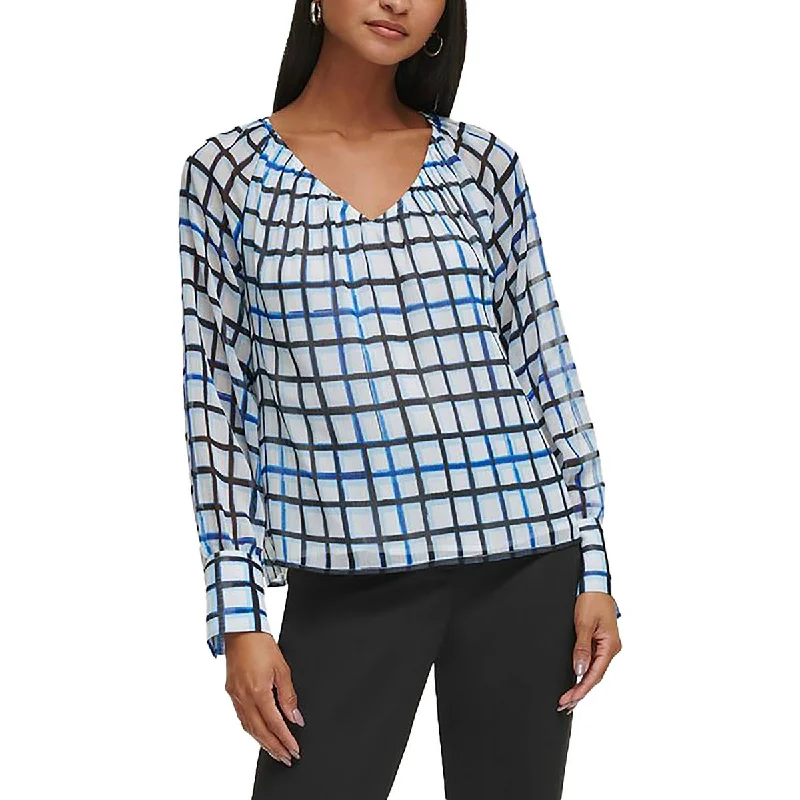 Womens Printed V-Neck Blouse Office-Ready Blouse