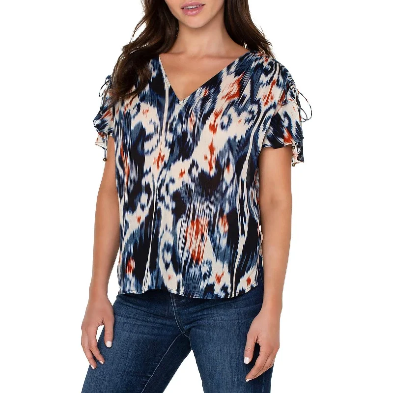 Womens Printed Flutter Sleeve Blouse Soft Modal Blouse