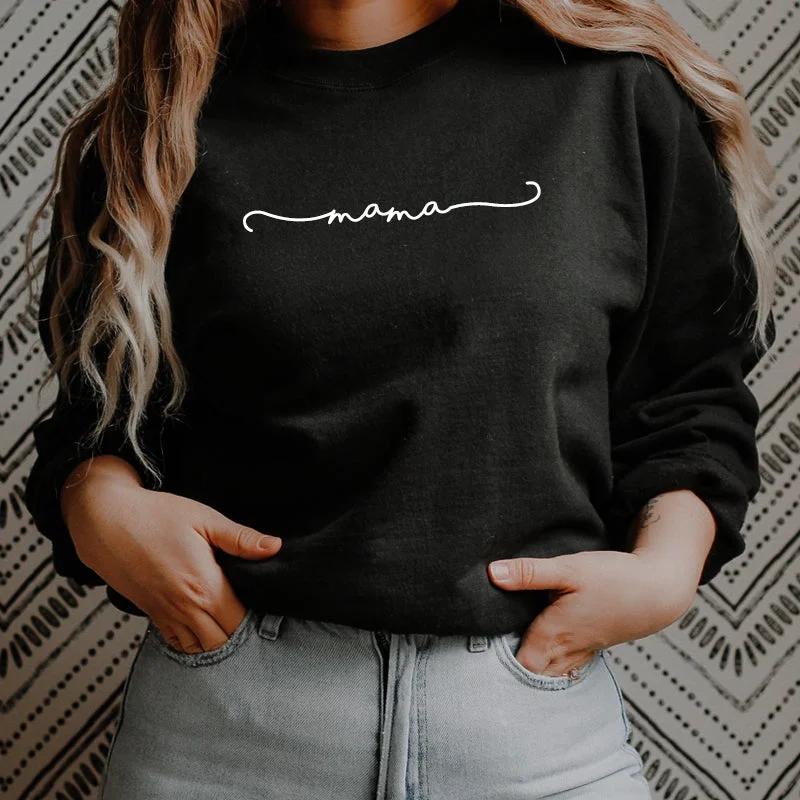 Mama Retro Script Sweatshirt Hoodie with Hem Lace Feminine Delicate