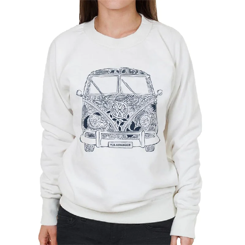 Volkswagen Camper Tropical Flower Print Women's Sweatshirt Hoodie with Zipper Placket Modern Functional