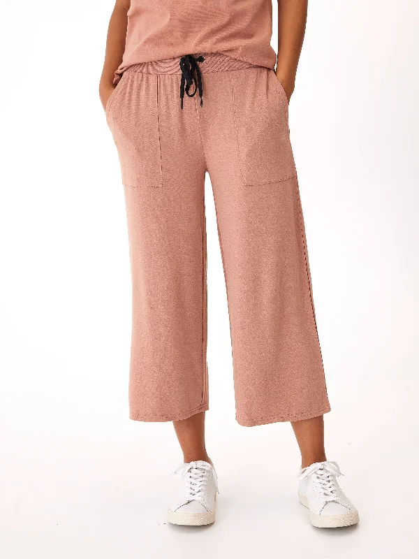 Carrie Feather Fleece Wide Leg Crop Pant 22" Relaxed Linen Pants