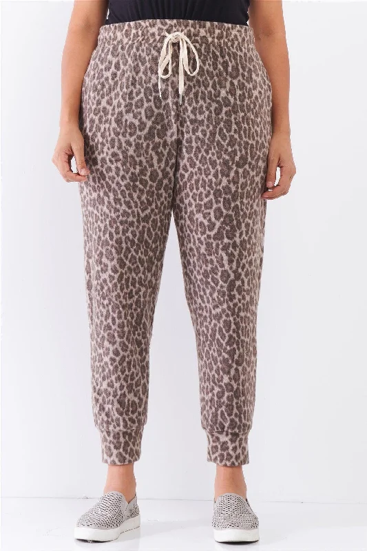 Pkus Size Leopard Print High Waist Soft Lounge Pants Cozy Fitted Pants