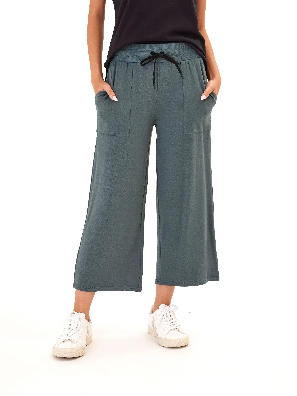 Carrie Feather Fleece Wide Leg Crop Pant 22" Classic Pleated Pants