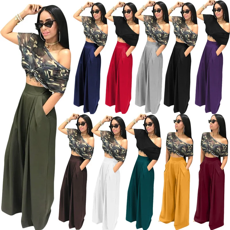 Wholesale fashion personalized speaker pants wide leg casual pants（CL9329） Relaxed Fit Trousers