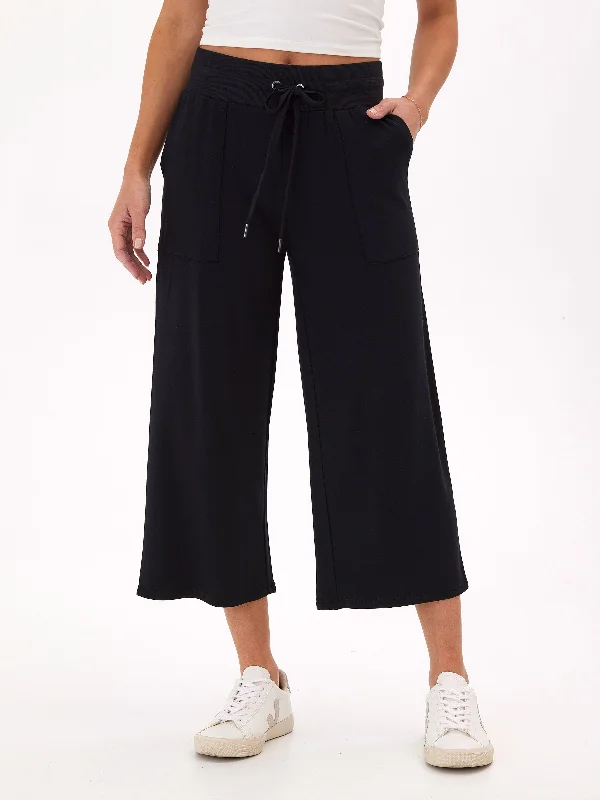 Carrie Feather Fleece Wide Leg Crop Pant 22" Elegant Silk Pants