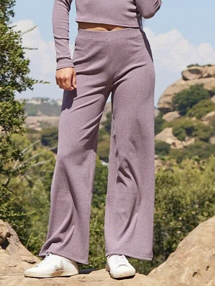 Sarina Brushed Performance Rib Wide Leg Pant Casual Track Pants