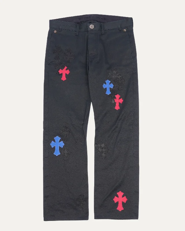 Multicolor Cross Patch Chino Pants Fashionable Tapered Leg Pants