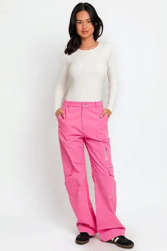 High Waisted Wide Leg Pockets Cargo Pants Stylish Slim Trousers