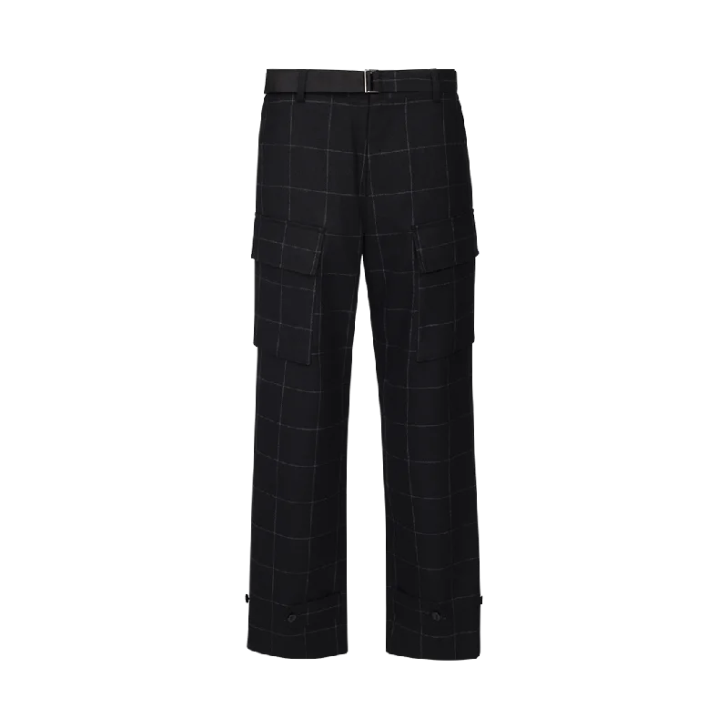 Windowpane Cargo Suiting Pants Chic Black Leggings