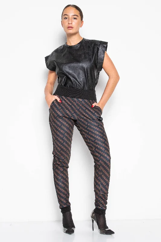 Misara Black Monogram pants Relaxed High-Waist Trousers