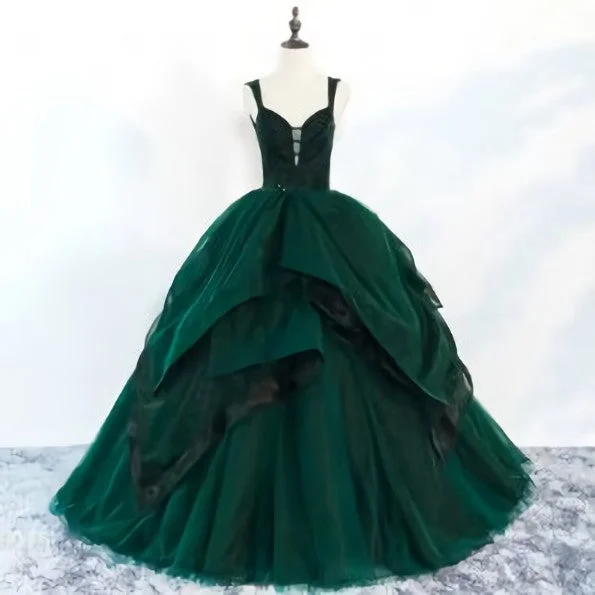 Beautiful Dark Green Prom Dresses Ball Gown Beading Ruffles Spaghetti Straps Backless Sleeveless Floor-Length Long Formal Dresses Beautiful Dark Green Prom Dresses Ball Gown Beading Ruffles Spaghetti Straps Backless Sleeveless Floor-Length Long Formal Dresses