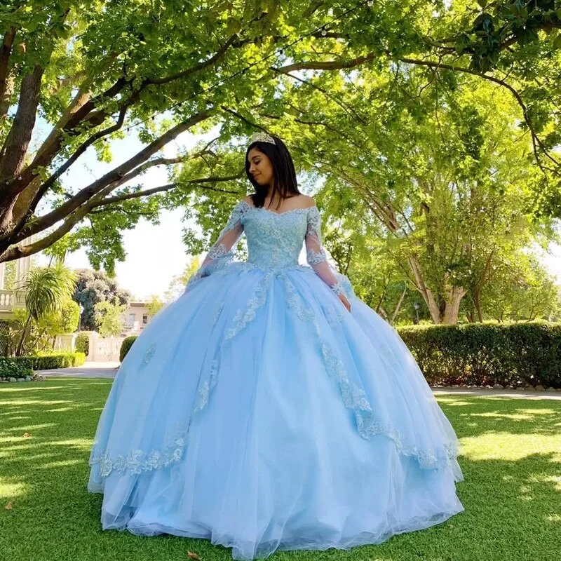 Quinceanera Dresses V Neck Beaded Lace Applique Sweet 16 Girls' Prom Party Formal Banquet Wear Long Sleeves Princess Tulle,LW024 Quinceanera Dresses V Neck Beaded Lace Applique Sweet 16 Girls' Prom Party Formal Banquet Wear Long Sleeves Princess Tulle,LW024