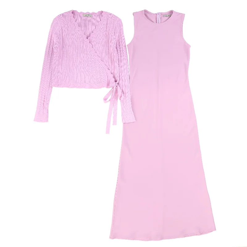 Valentina Mauve Slip Dress With Pointelle Wrap Top