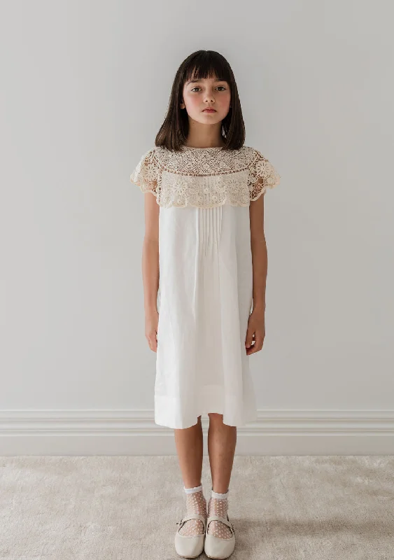 Petite Amalie White Crochet Cape Linen Dress