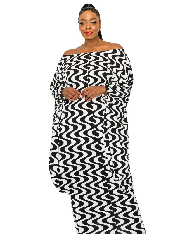 Nivea Noir Off Shoulder Kaftan Dress | Black White