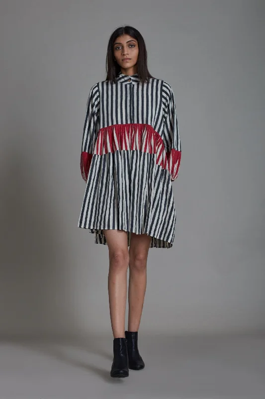 Uno Stripe Dress-Black with Red