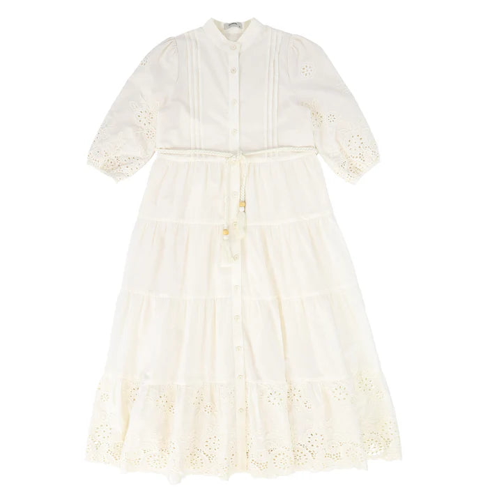 Valentina Ivory Button Down Eyelet Dress