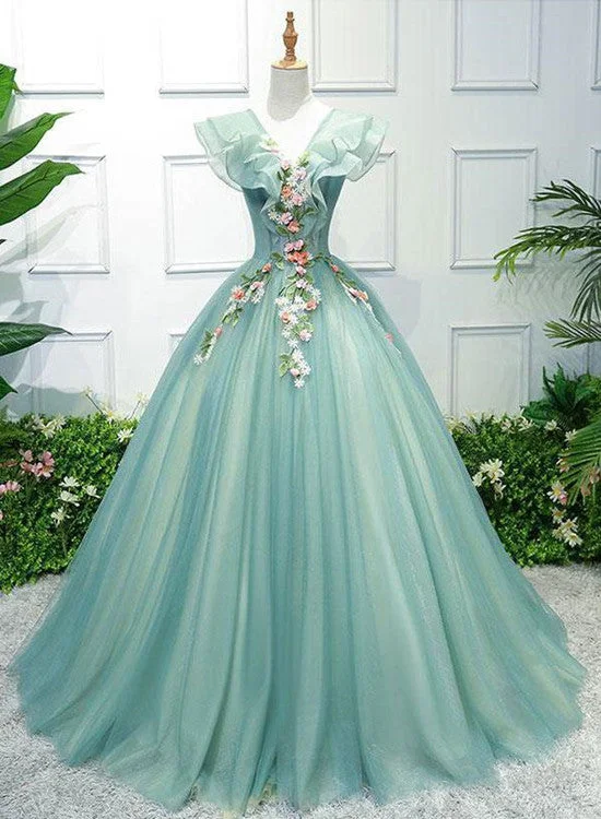 Gorgeous Green Long Tulle with Lace Applique Sweet 16 Dress, Green Formal Gown,DS4472 Gorgeous Green Long Tulle with Lace Applique Sweet 16 Dress, Green Formal Gown,DS4472