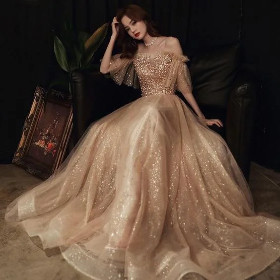 Off The Shoulder Sequined Prom Dress  C215