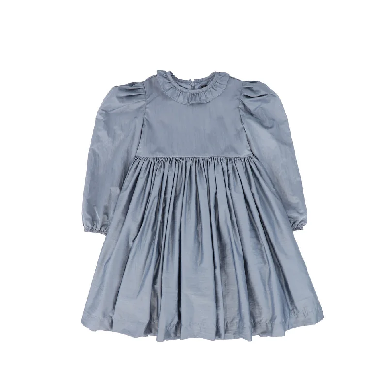 Francesca Guilano Dusty Blue Taffeta Ruffle Neck Dress