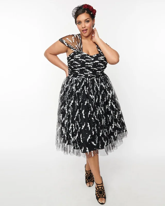 Unique Vintage Black Bats Garden State Swing Dress | Black